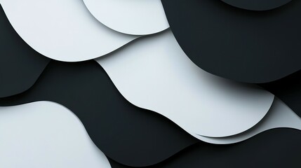 Wall Mural - Black And White Wavy Shapes Forming Abstract Modern Designs