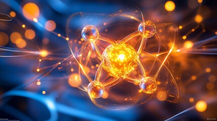 Poster - Glowing atom energy science background