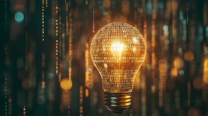 Lightbulb with glowing binary code surface