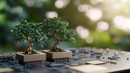 Sticker - Green Tech Bonsai on Circuit Board