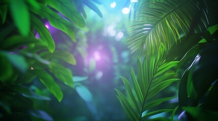 Poster - Lush tropical foliage, sunlight filtering, jungle background, nature scene