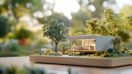 Sticker - Modern house model in garden setting, home design