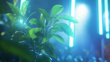 Poster - Plant, neon lights, night, growth, futuristic backdrop, science fiction