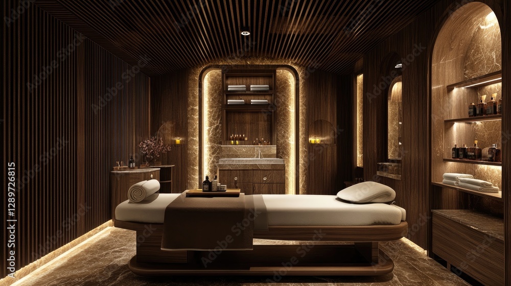 Luxurious beauty treatment room with a professional massage table ...