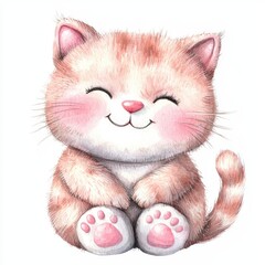 Canvas Print - Cute and Happy Cartoon Cat with Pink Cheeks and Whiskers