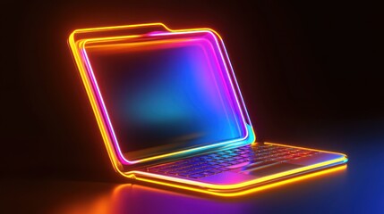 Wall Mural - Neon laptop, dark background, digital, future