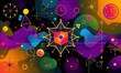 © aicandy - Intricate Geometric Mosaic Featuring Vibrant Abstract Shapes and Symbols Embodying Cosmic and Mathematical Themes in a Dynamic Spectrum of Colors