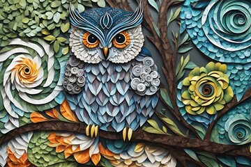 Wall Mural - owl on a branch