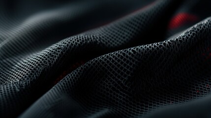 Dark mesh fabric with textured surface and soft folds showing
