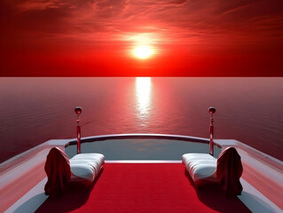 Wall Mural - Red Sunset Seascape 3D Illustration