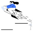© robu_s - Woman riding a rocket symbolizes innovation and progress wind turbine emphasizes sustainable energy. Ideal for startups, environmental goals, ambition, leadership, growth, future, abstract line flat