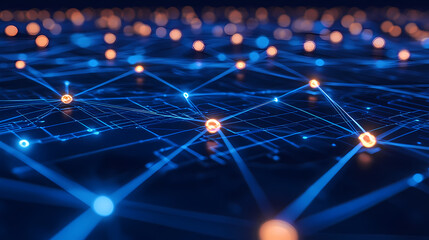 Network structure in blue and orange tones