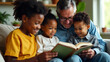 © huaomanz - A family reading together, with a focus on the shared experience of learning and storytelling.