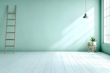 Wall Mural - Serene 3D Room Render Light Green Walls