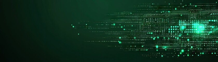 Green digital data stream; abstract tech background; website banner