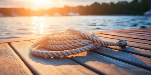 Poster - Sunset Dock Rope: Nautical Illustration