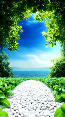 Poster - Serene Seascape Illustration: White Pebbles Path