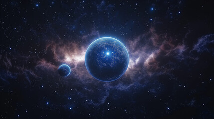 Wall Mural - galactic spheres: a mesmerizing celestial tapestry unfolds, showcasing two ethereal planets, illumin