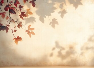 Aufkleber - Autumn Leaf Shadows Abstract Background in Warm Beige with Soft Light and Nature Elements
