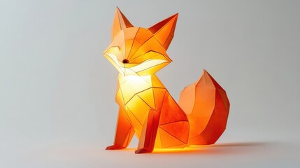 Canvas Print - A stylized glowing orange fox lamp on a white surface