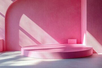 Fototapete - Geometric Abstract Composition with Soft Pink Platform and Shadows for Minimalistic Modern Design