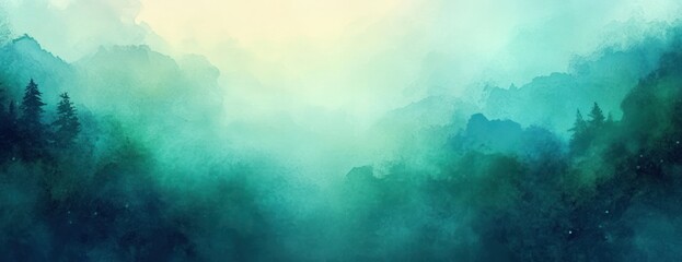 Aufkleber - Tranquil Abstract Watercolor Landscape in Soft Blue and Green with Gentle Brush Strokes and Textures for Elegant Spring or Easter Designs