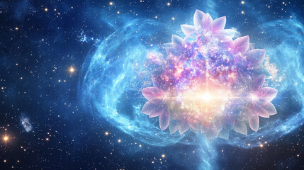 Wall Mural - cosmic bloom: a radiant, ethereal flower blossoms amidst a swirling nebula, exuding a sense of wonde