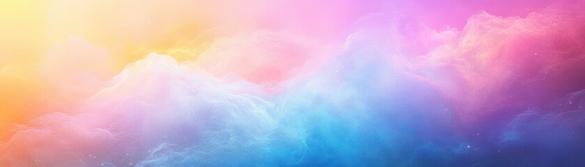 Poster - Pastel Watercolor Landscape Abstract Sunset Sky with Blurry Clouds in Pink Blue Yellow Purple