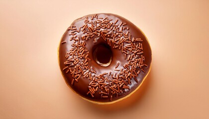 Chocolate Donut with Chocolate Sprinkles on Cream Background Isolated