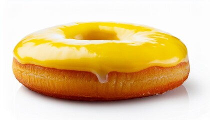 Lemon Donut with Glaze Toping on White Background Isolated