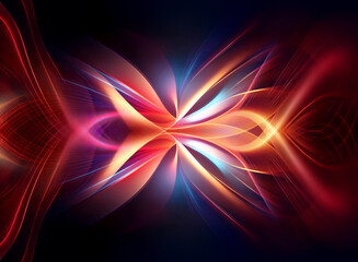 Wall Mural - abstract glowing shapes with vibrant colors radiate from the center on a dark background, creating a