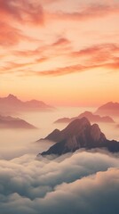 Sticker - Mountain and clouds with sunset sky landscape outdoors horizon.