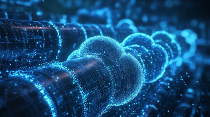 Leinwandbilder - Stunning digital illustration of cloud computing and pipe networks, symbolizing the automation and data flow of Industry 40, machine learning processes, and digital infrastructure