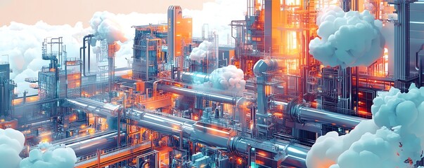 Leinwandbilder - Illustration of cloud computing and pipe network, reflecting Industry 40 automation, data pipelines, and machine learning processes in modern digital infrastructure