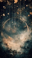 Wall Mural - celestial abstract background with golden stars, glowing orbs, and grunge texture for dreamy and mag