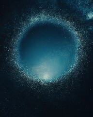 Wall Mural - abstract dark teal galaxy ring with sparkling light particles, cosmic background texture.
