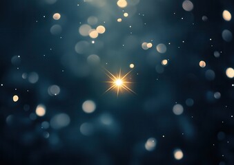 Wall Mural - abstract festive dark blue background with sparkling golden star and bokeh lights.