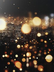 Wall Mural - abstract golden bokeh cityscape at night, sparkling lights and urban landscape.