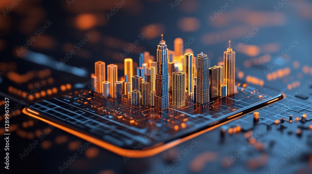 Image showcasing Futuristic AI powered sustainable city dashboard with illuminated ...