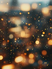 Wall Mural - abstract golden bokeh lights on dark teal background festive, magical, and dreamy