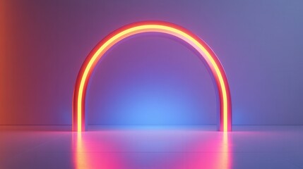 Abstract Neon Archway Portal Futuristic 3D Rendering with Glowing Orange and Blue Gradient.