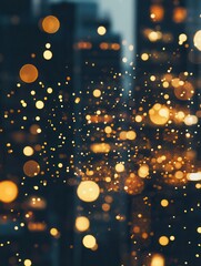Wall Mural - abstract city lights bokeh background golden glow over urban landscape.