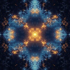 Wall Mural - symmetrical galaxy abstract deep space universe fractal with gold and blue hues.