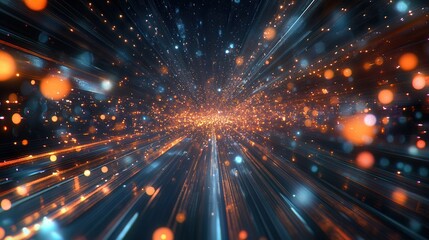 Wall Mural - abstract light streaks dazzling orange and blue light trails with bokeh effects, digital illustratio