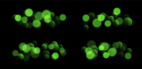 Wall Mural - green bokeh set, blurred background with sparkling lights, blurry glitter effect. bright soft abstra