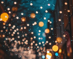 Wall Mural - festive bokeh abstract christmas lights with warm golden and teal tones.