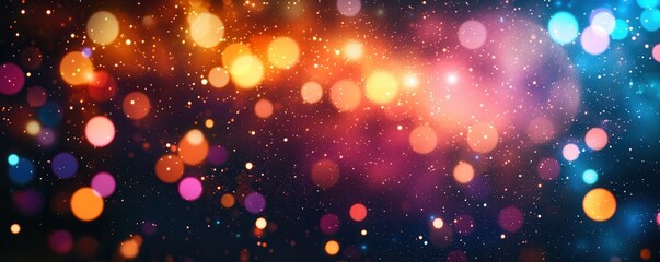 Wall Mural - abstract festive bokeh background with sparkling stars and warm to cool color gradient