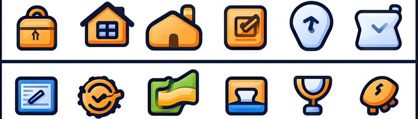 Colorful app icons home, checklist, upload, download, document