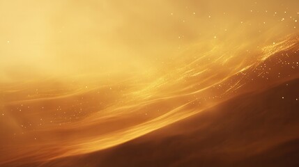 Wall Mural - golden abstract landscape with sparkling light particles and flowing waves, warm tones background.