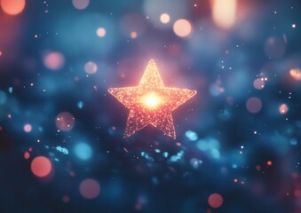 Wall Mural - sparkling star in a dreamy bokeh landscape, abstract festive background.
